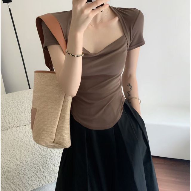 Short-Sleeve T-Shirt Neck Plain Square