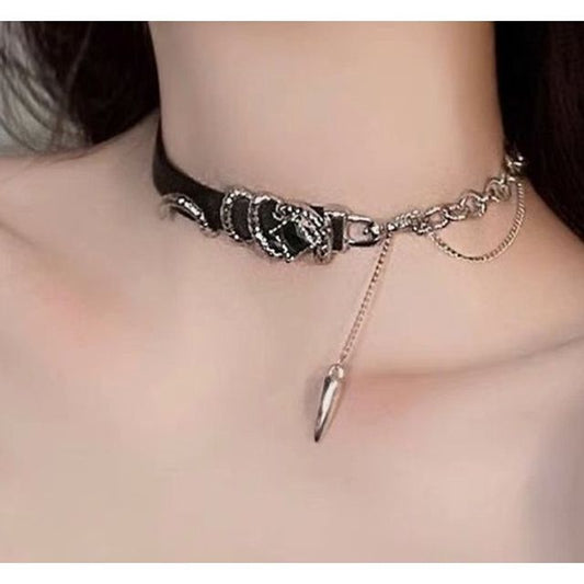 Choker Faux Leather Chained Bracelet /