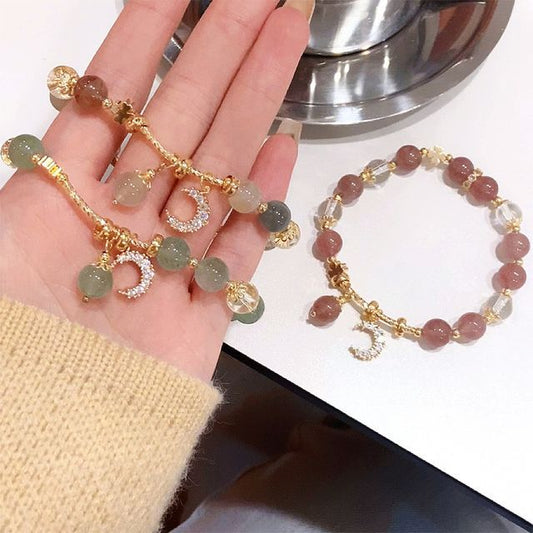 Rhinestone Moon Charm Faux Crystal Bracelet