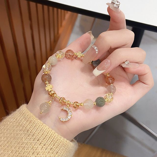 Rhinestone Moon Charm Faux Crystal Bracelet