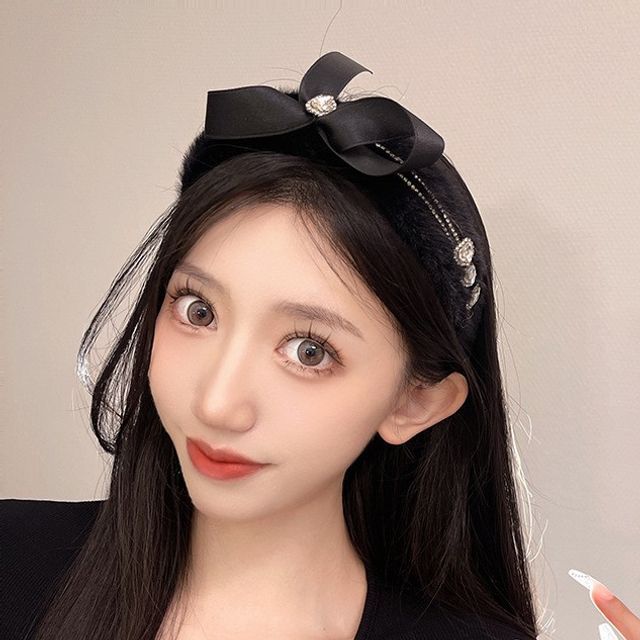 Bow Headband Rhinestone Fluffy