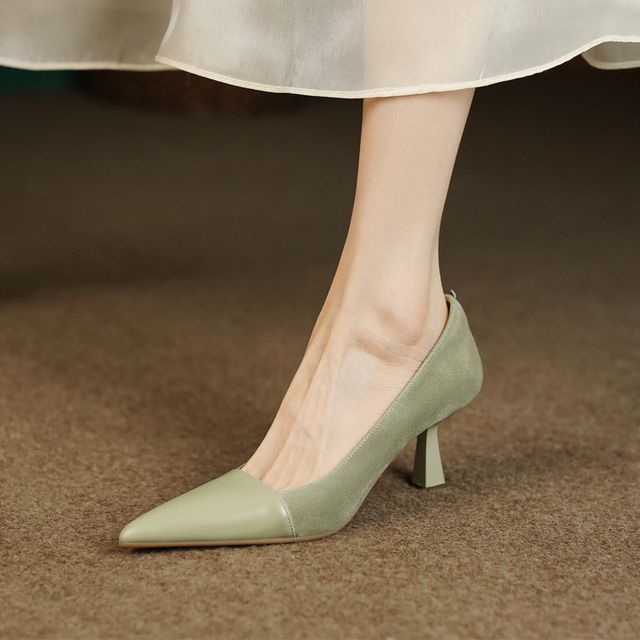 Pointed Faux Suede Pumps Kitten Heel