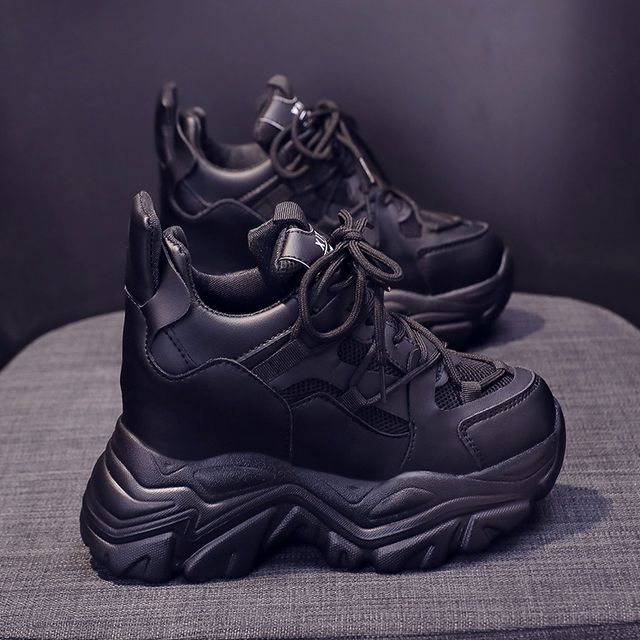 Lace Up Sneakers Wedge Hidden Platform
