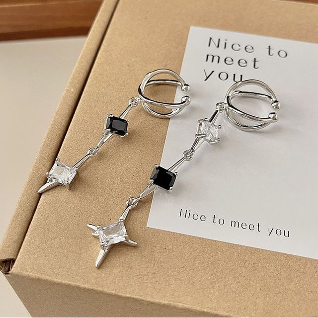 Alloy Cuff Dangle Star Earring Rhinestone