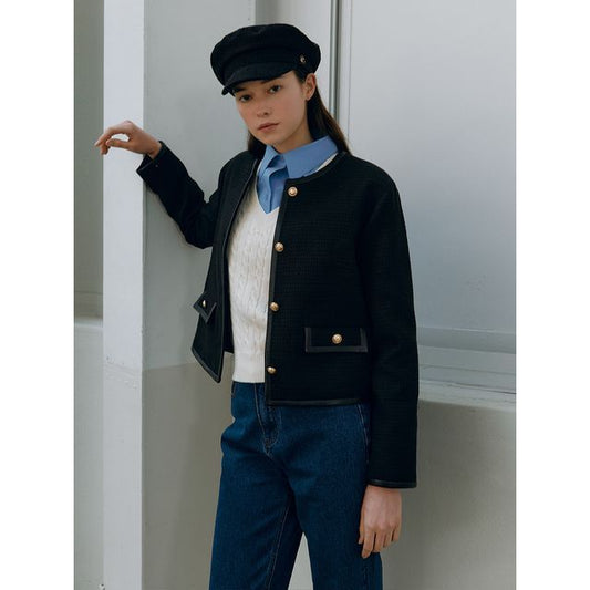 Golden-Button Tweed Jacket (Black)