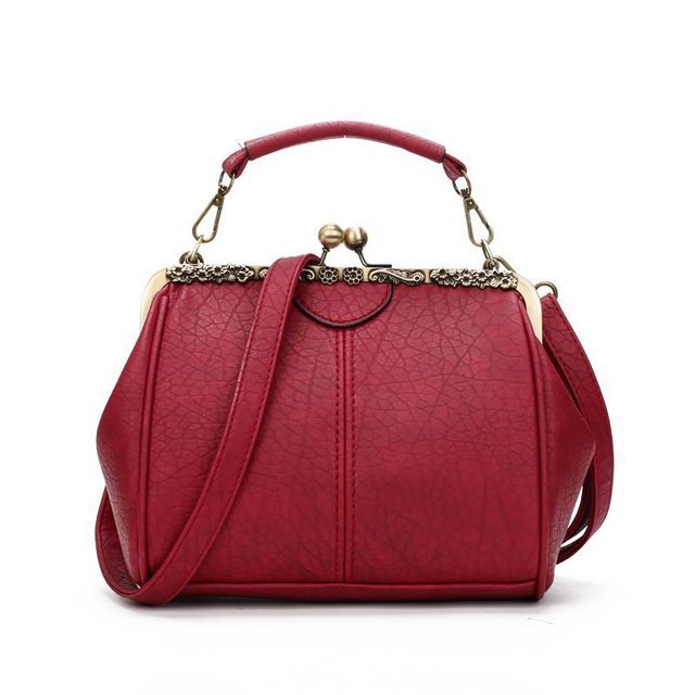 Kiss Lock Handle Plain Crossbody Bag Top