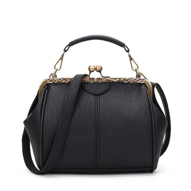 Kiss Lock Handle Plain Crossbody Bag Top