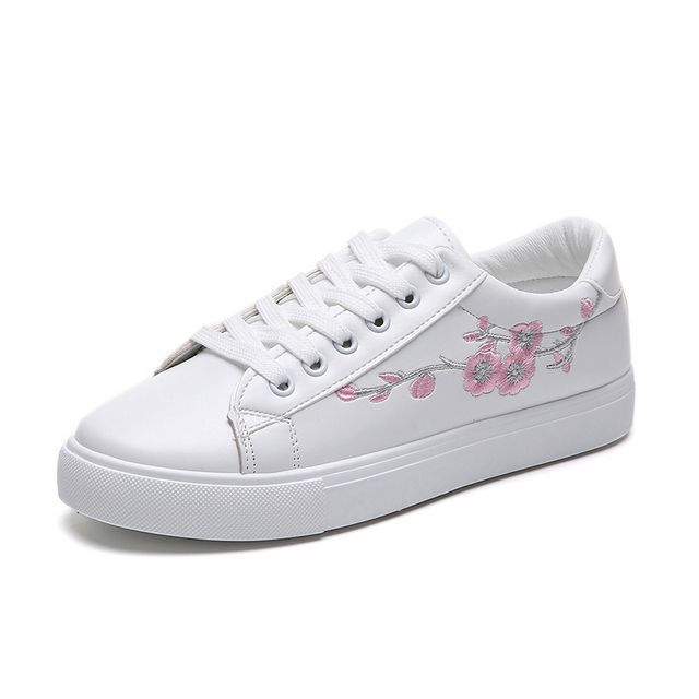 Floral Lace-Up Embroidered Sneakers