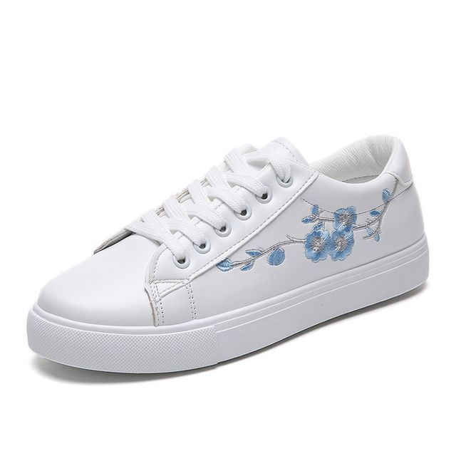 Floral Lace-Up Embroidered Sneakers