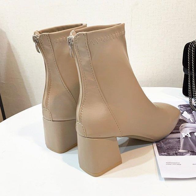Chunky Short Boots Heel Plain