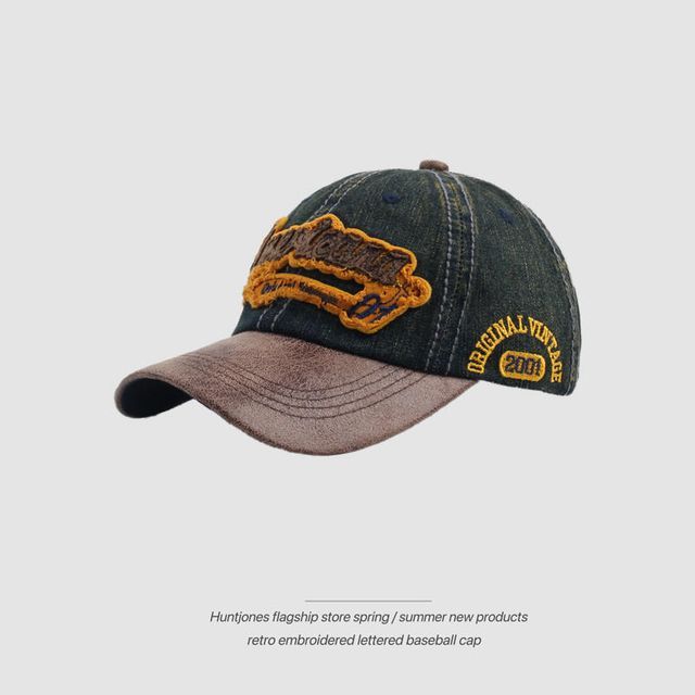 Embroidered Cap Two-Tone Letter Denim Baseball