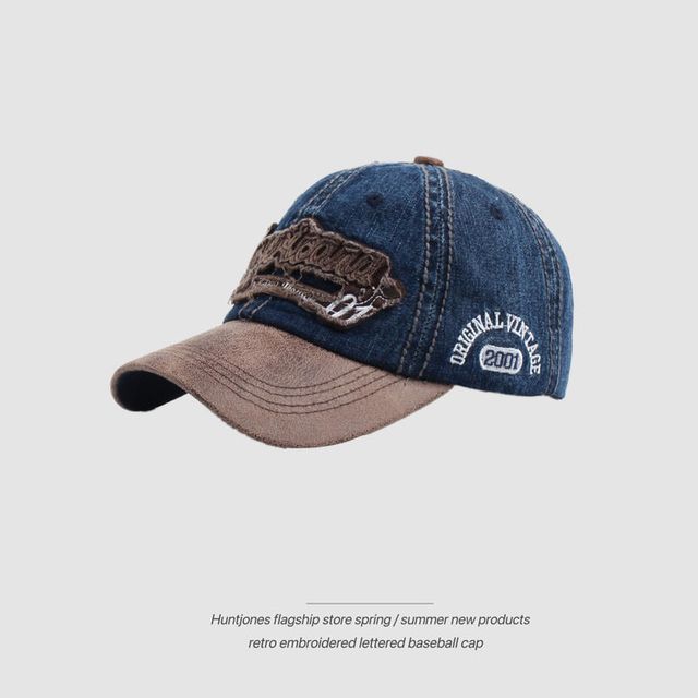 Embroidered Cap Two-Tone Letter Denim Baseball