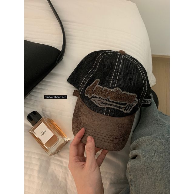 Embroidered Cap Two-Tone Letter Denim Baseball