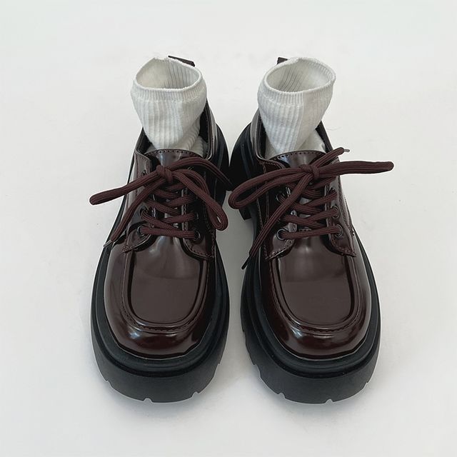 Shoes Platform Lace-Up Patent