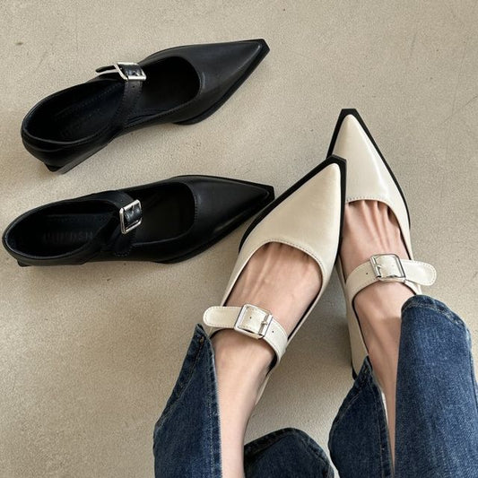 Toe Mary Pointy Shoes Heel Chunky Jane