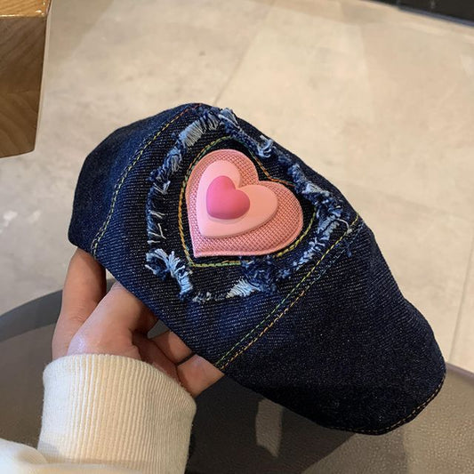 Hat Heart Beret Denim