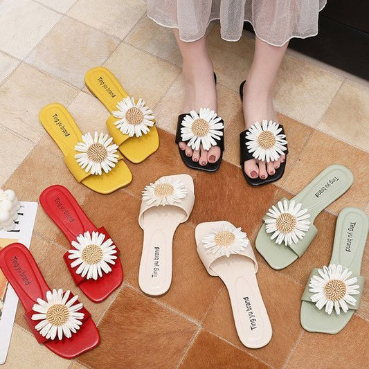 Flower Applique Slide Sandals