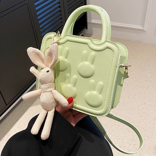 Crossbody Leather Handle Top Rabbit Faux Bag