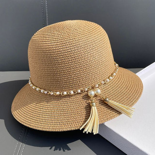 Faux Bucket Pearl Hat Straw