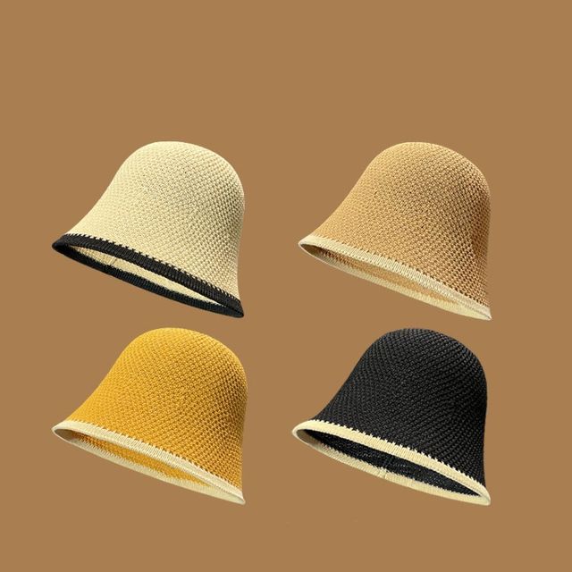 Knit Trim Bucket Contrast Plain Hat