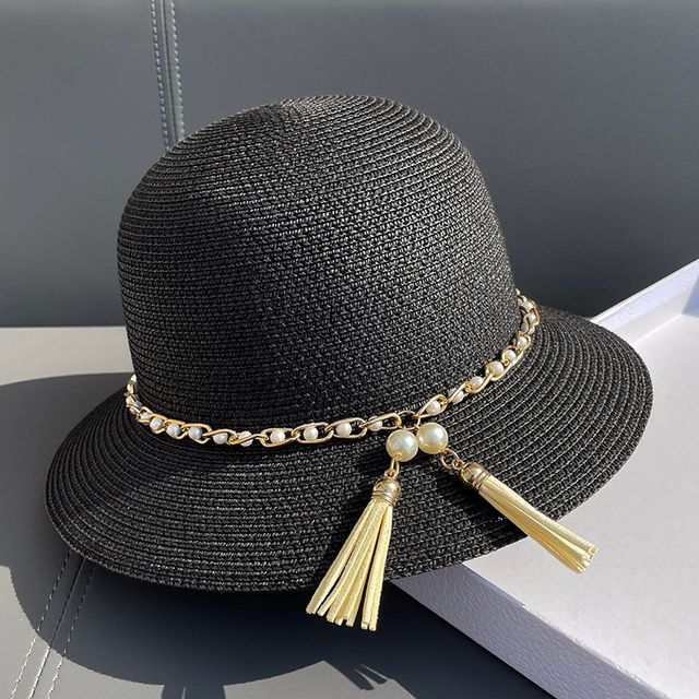 Faux Bucket Pearl Hat Straw