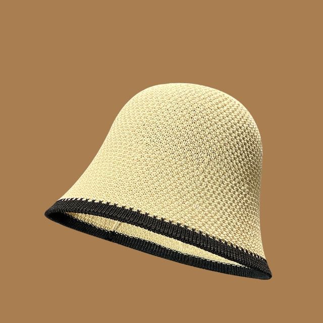 Knit Trim Bucket Contrast Plain Hat