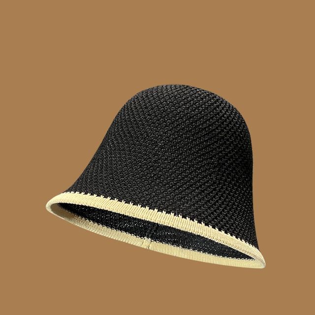 Knit Trim Bucket Contrast Plain Hat