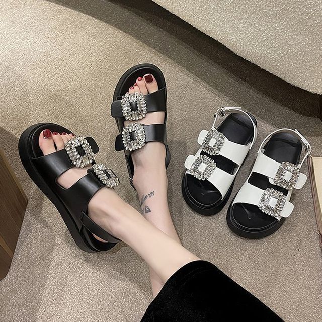 Sandals Platform Rhinestone Slingback