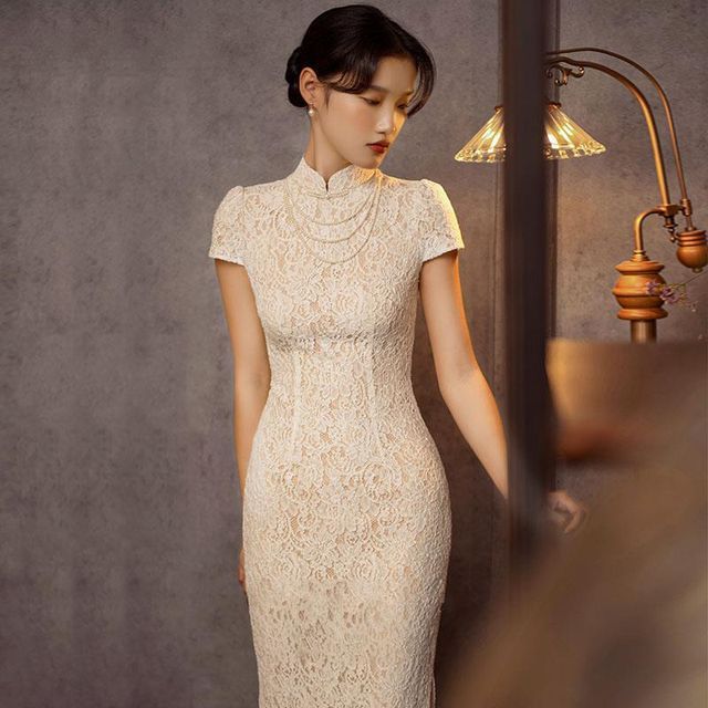 Short-Sleeve Midi Dress Frog Buttoned Plain Sheath