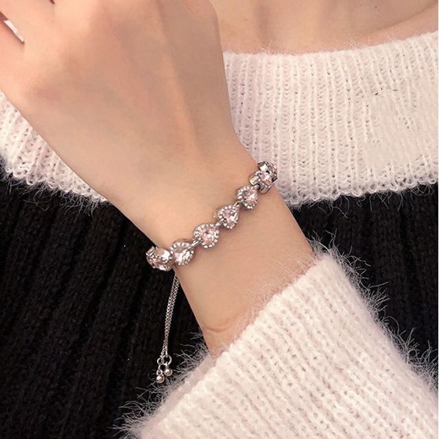 Rhinestone Alloy Bracelet Heart