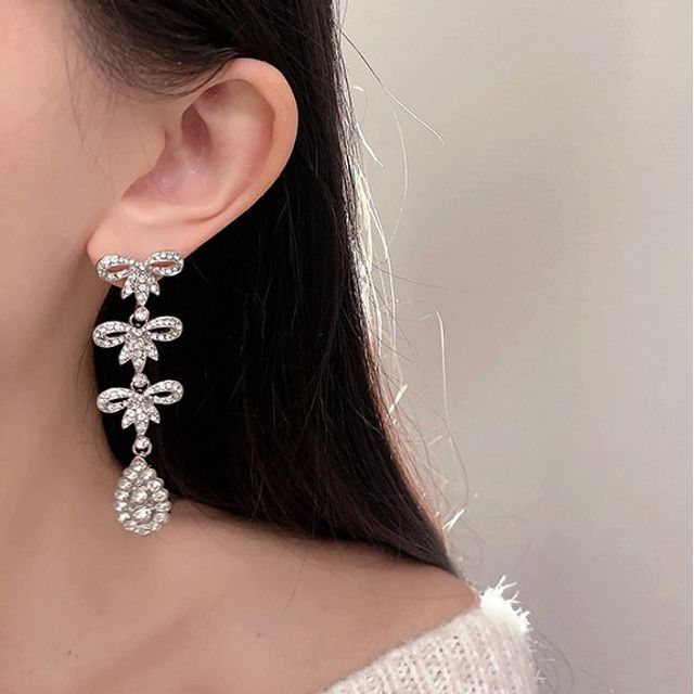 Bow Earring Rhinestone Alloy Dangle