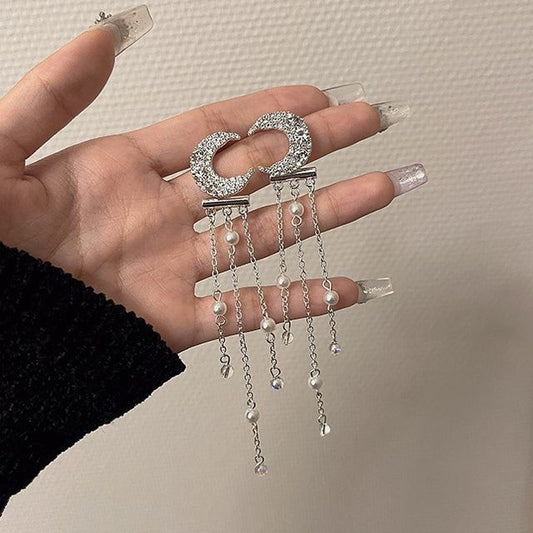 Alloy Star / Fringed Moon Choker Earring