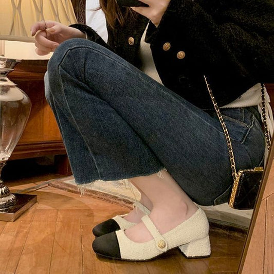 Cap-Toe Heel Pumps Block Mary Jane