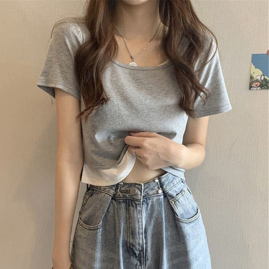 Scoop Two Piece Neck Mock Short-Sleeve Tee