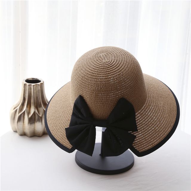 Hat Bow Straw Piped Sun