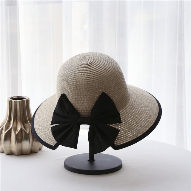 Hat Bow Straw Piped Sun