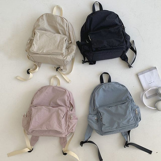 Plain Nylon Zip Backpack