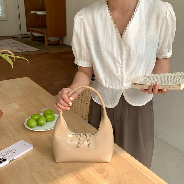 Bag Shoulder Leather Plain Zip Faux