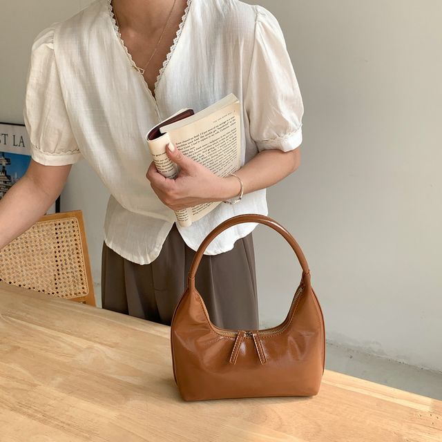 Bag Shoulder Leather Plain Zip Faux