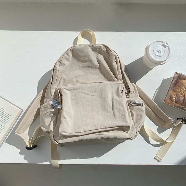Plain Nylon Zip Backpack