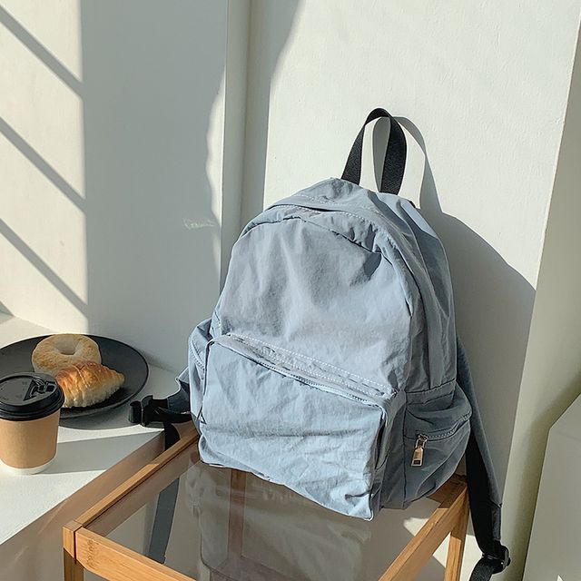 Plain Nylon Zip Backpack