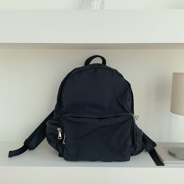 Plain Nylon Zip Backpack