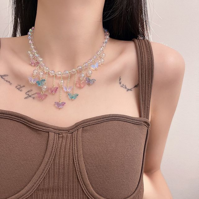 Fringed Choker Butterfly Alloy