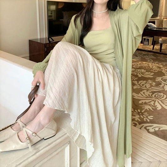 Front Plain Midi Cardigan Open