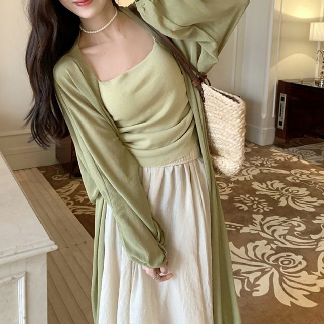 Front Plain Midi Cardigan Open