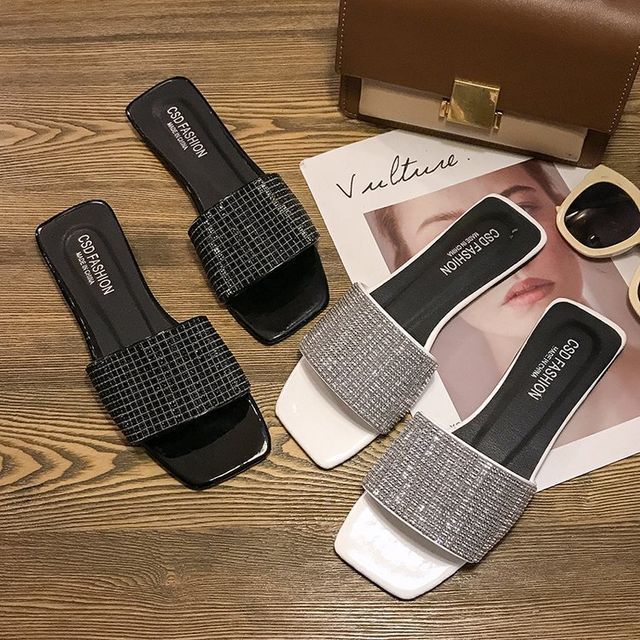 Flat Sandals Rhinestone Slide