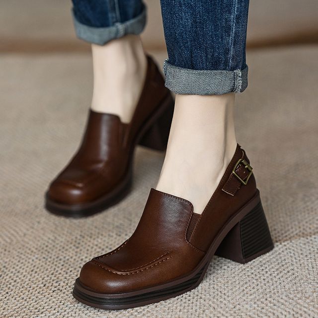 Block-Heel Buckled Loafers