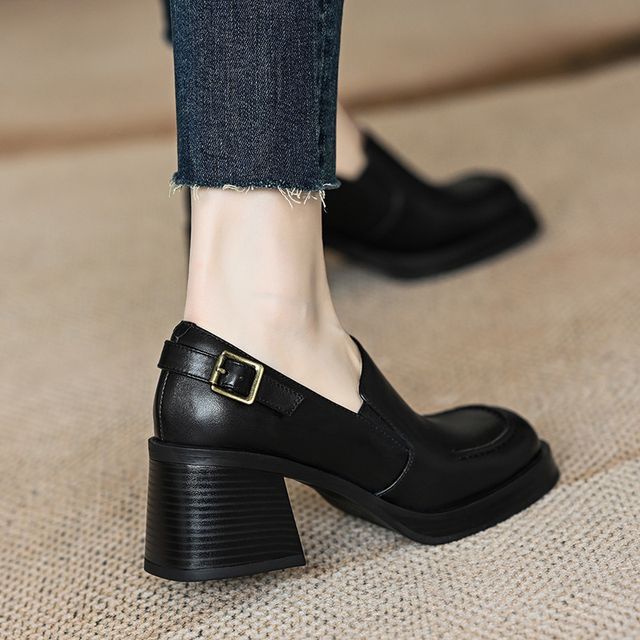 Block-Heel Buckled Loafers
