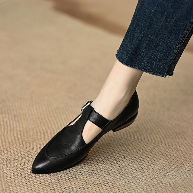 Pointed Jane Mary T-Strap Plain Shoes