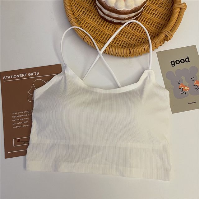 Cross Padded Top Camisole Plain Crop Criss